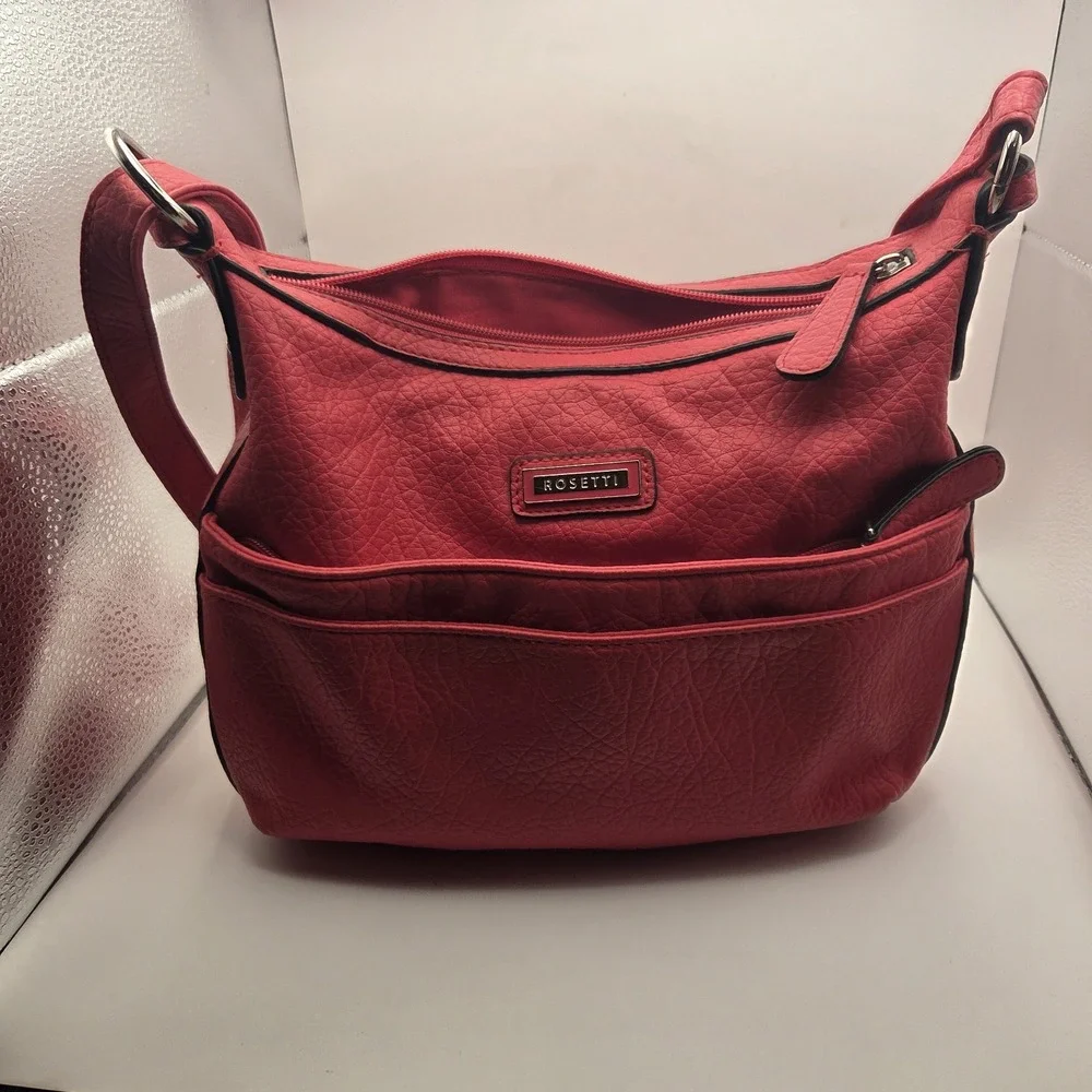 ROSETTI Faux Leather Bright Pink Shoulder Bag Hobo VTG